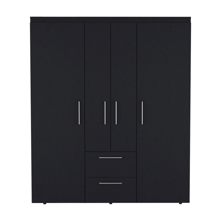 Wardrobe, Deluxe Armoire With Multiple Storage Options And Metal Accents, Black