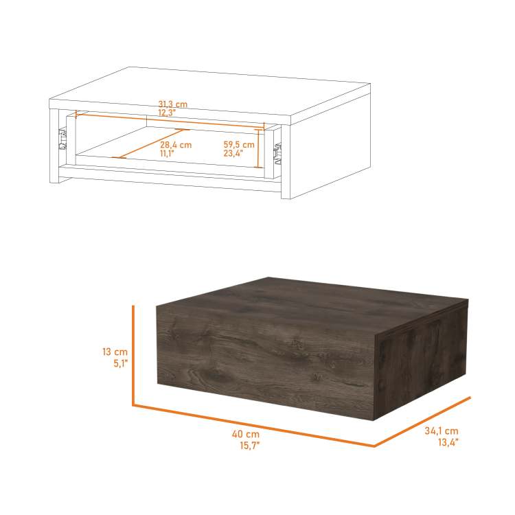 Dark Brown Wall Mounted Floating Nightstand