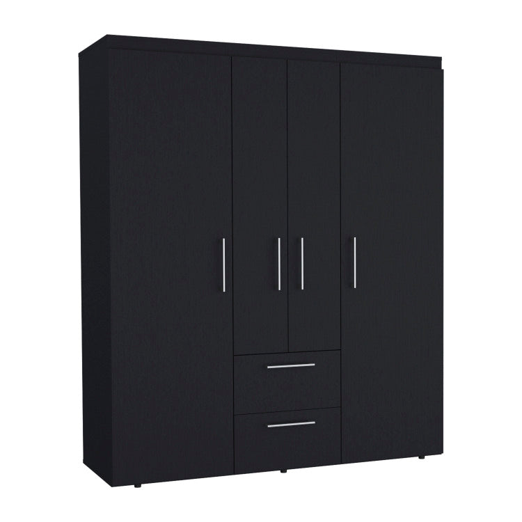 Wardrobe, Deluxe Armoire With Multiple Storage Options And Metal Accents, Black