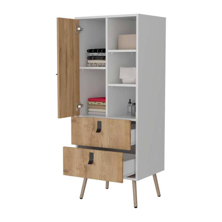 White And Macadamia 2 Drawer Tall Dresser