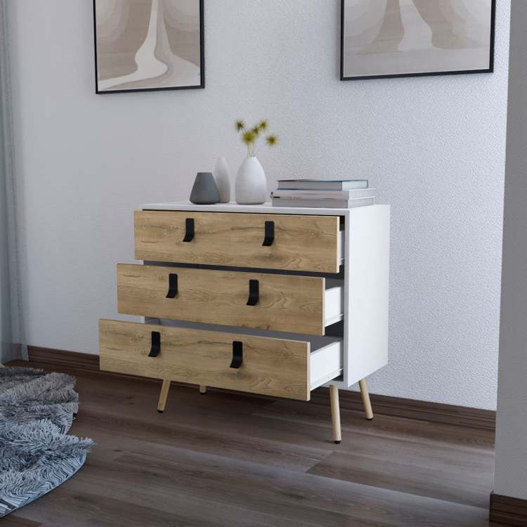 White And Macadamia 3 Drawer Dresser