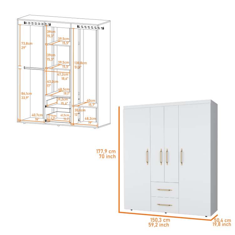 White All In One 2 Door Armoire