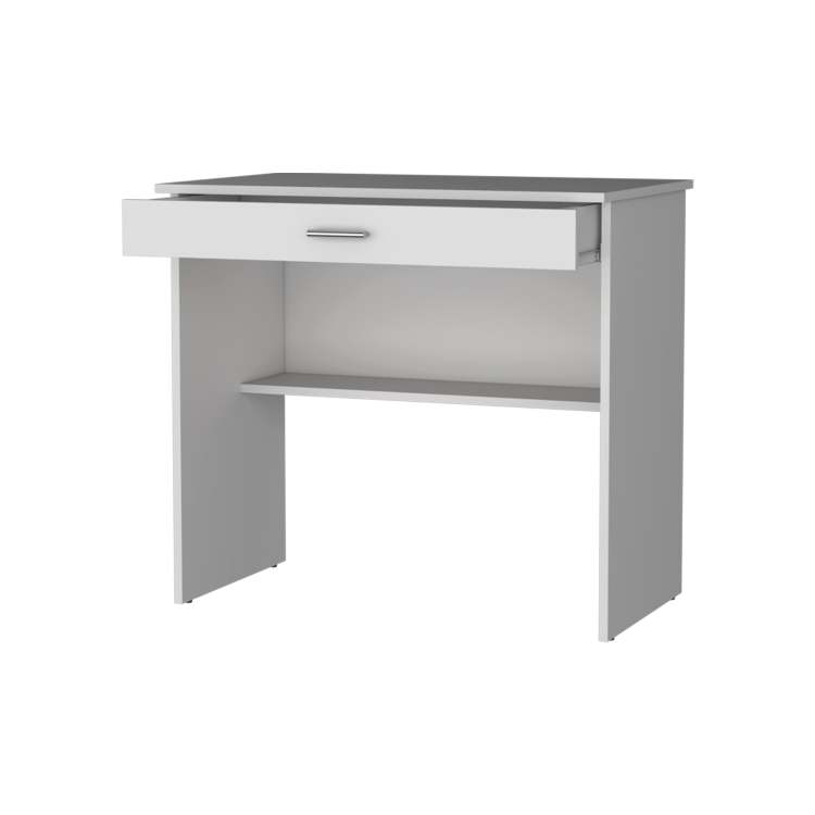 White Storage Desk With Drawer And Shelf