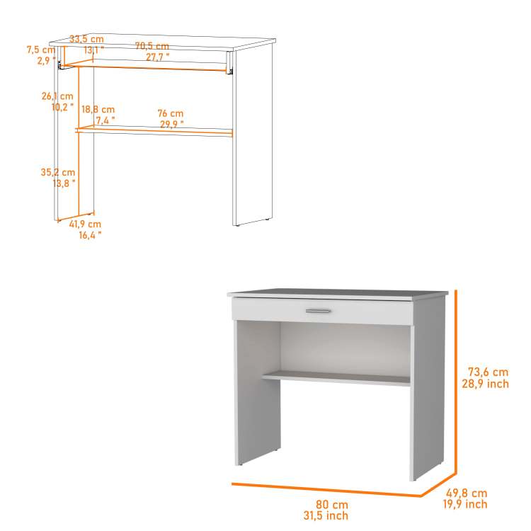 White Storage Desk With Drawer And Shelf