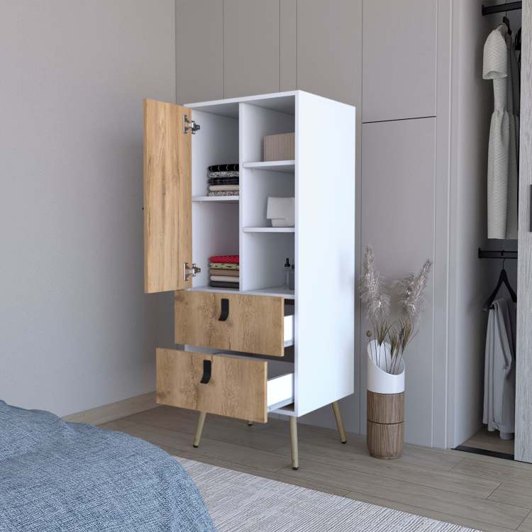 White And Macadamia 2 Drawer Tall Dresser