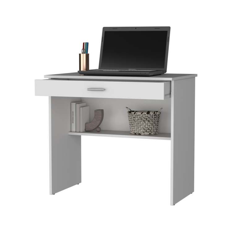 White Storage Desk With Drawer And Shelf