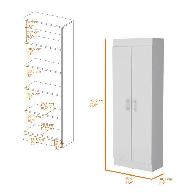 White 5 Shelf Storage Pantry Cabinet