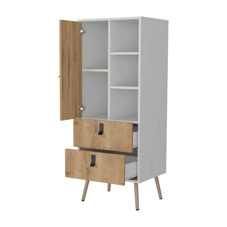 White And Macadamia 2 Drawer Tall Dresser