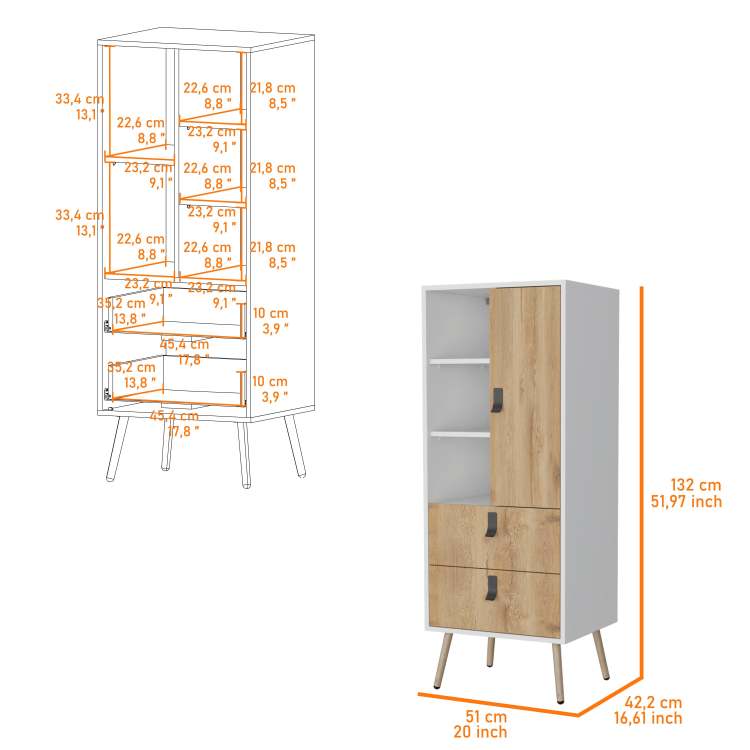 White And Macadamia 2 Drawer Tall Dresser