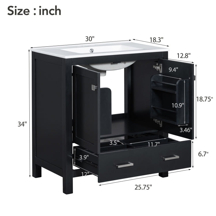 60" Black Bathroom Vanity Set With Double Vanities Separate , Double Ceramic Sinks, Storage Shelf, And Divided Drawers Mirror Not Included Modern Bathroom Solution For Spacious Bathrooms
