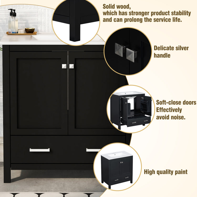 60" Black Bathroom Vanity Set With Double Vanities Separate , Double Ceramic Sinks, Storage Shelf, And Divided Drawers Mirror Not Included Modern Bathroom Solution For Spacious Bathrooms