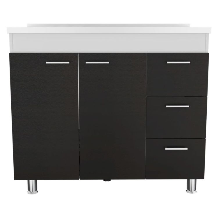 Ferretti Base Cabinet , Three Drawers, Double Door, Four Legs White Black