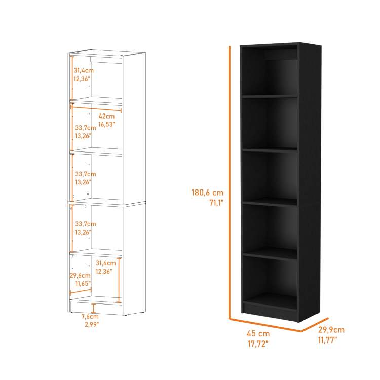Wenge 5 Shelf Slim Bookcase