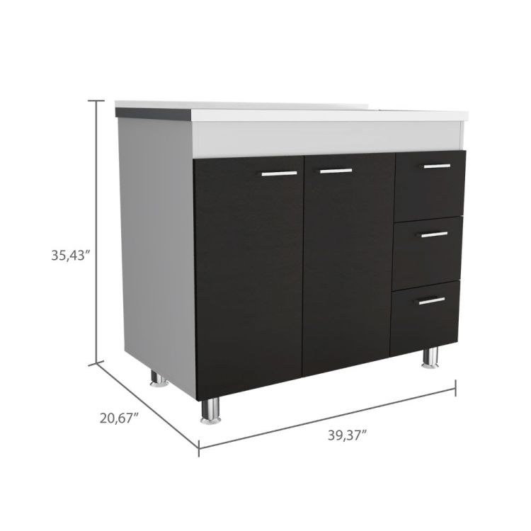 Ferretti Base Cabinet , Three Drawers, Double Door, Four Legs White Black