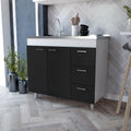 Ferretti Base Cabinet , Three Drawers, Double Door, Four Legs White Black
