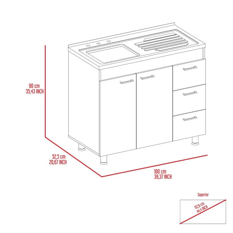 Ferretti Base Cabinet , Three Drawers, Double Door, Four Legs White Black