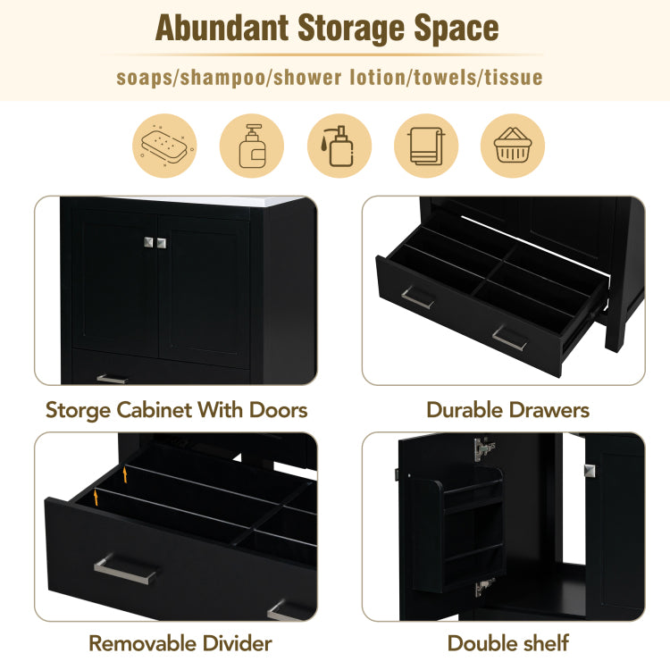 60" Black Bathroom Vanity Set With Double Vanities Separate , Double Ceramic Sinks, Storage Shelf, And Divided Drawers Mirror Not Included Modern Bathroom Solution For Spacious Bathrooms