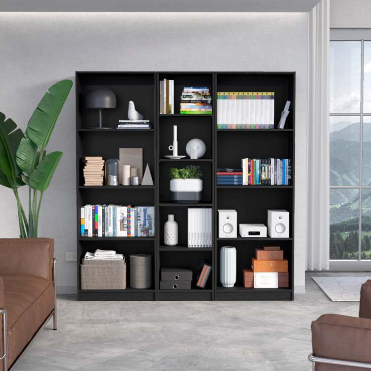 Wenge 3 Piece Living Room Set With 3 Bookcases