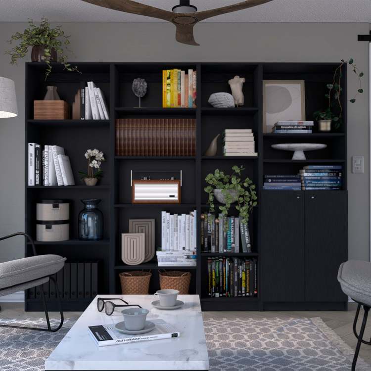 Wenge 4 Piece Living Room Set With 4 Bookcases