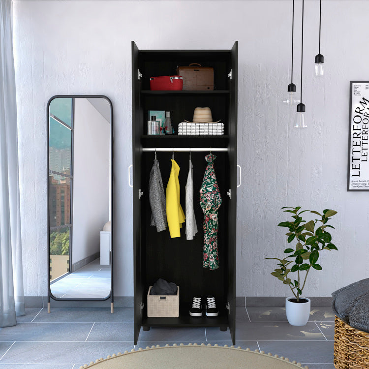Aurora Armoire, Two Interior Shelves, Rod, Double Door Black