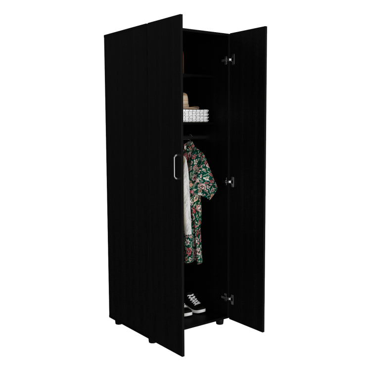 Aurora Armoire, Two Interior Shelves, Rod, Double Door Black