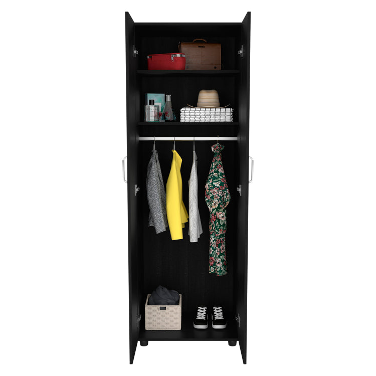 Aurora Armoire, Two Interior Shelves, Rod, Double Door Black