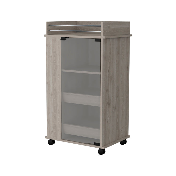 Lusk Bar Cart With 2 Bottle Holder Shelf, Glass Door And Casters