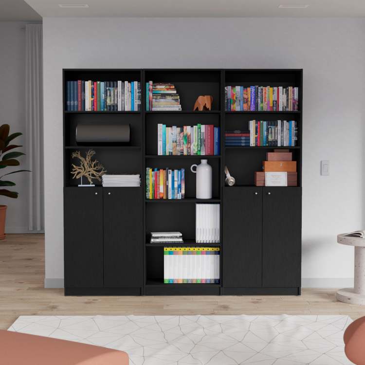 Wenge 3 Piece Living Room Set With 3 Bookcases
