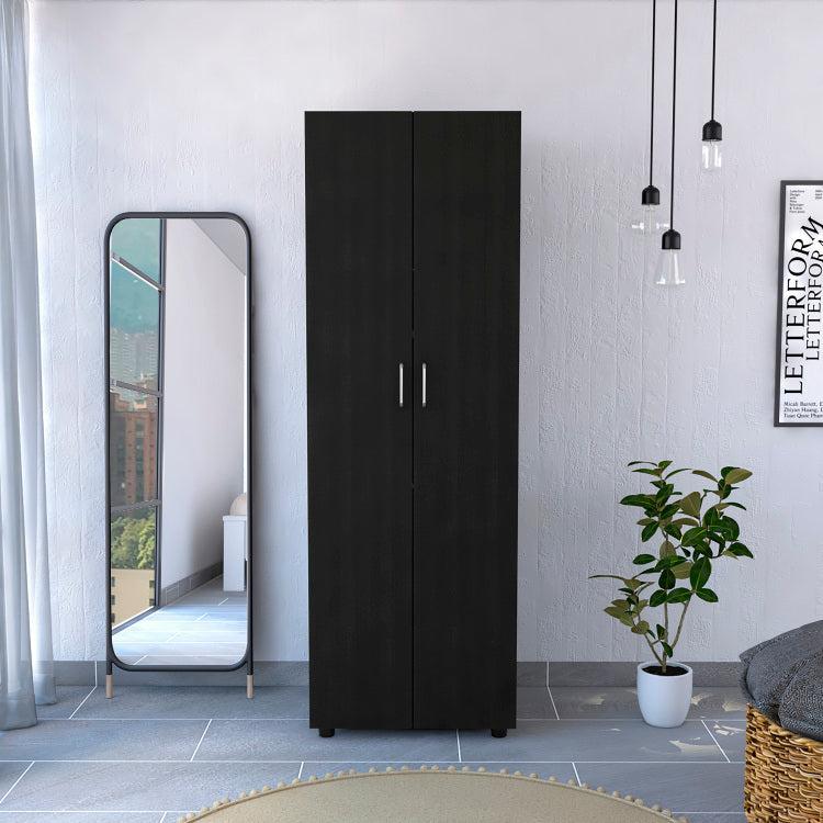 Aurora Armoire, Two Interior Shelves, Rod, Double Door Black