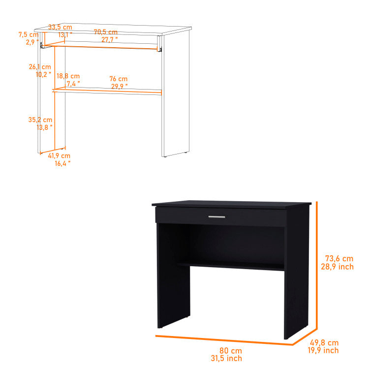 Kaylor Storage Desk, Modern Design With Drawer And Shelf