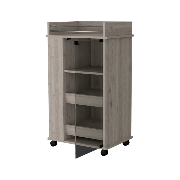 Lusk Bar Cart With 2 Bottle Holder Shelf, Glass Door And Casters