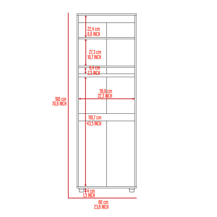 Aurora Armoire, Two Interior Shelves, Rod, Double Door Black