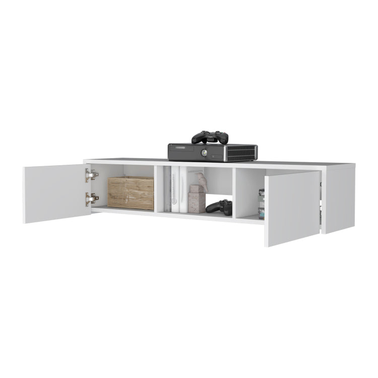 Tabor Floating Tv Stand, Wall Unit With 2 Doors And Open Shelf