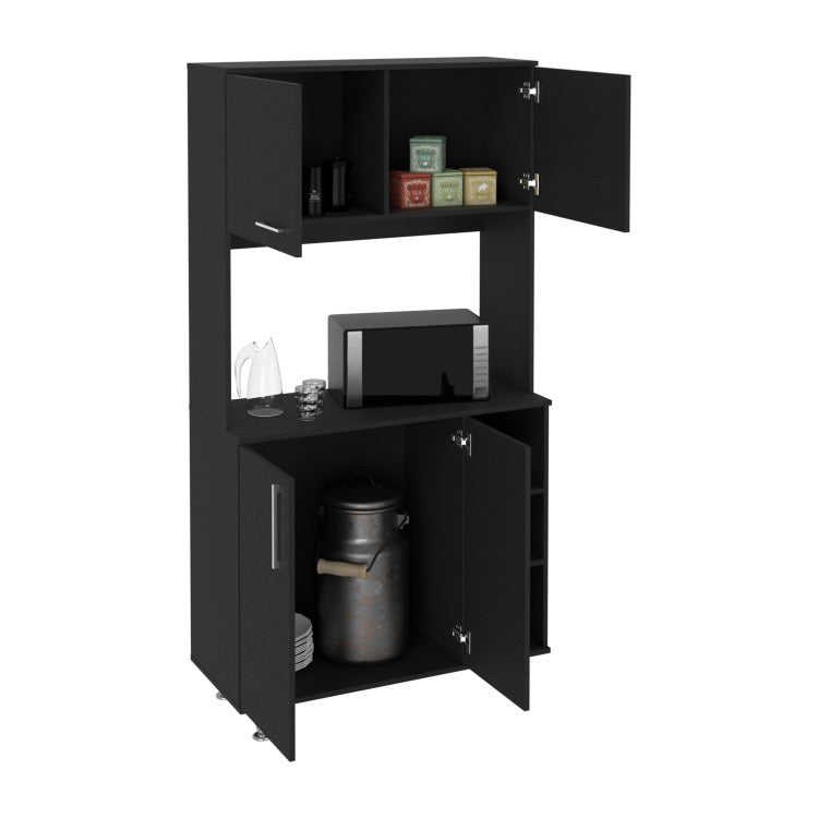95 Pantry Kit, Four Legs, Double Door Cabinet, Three Shelves Black