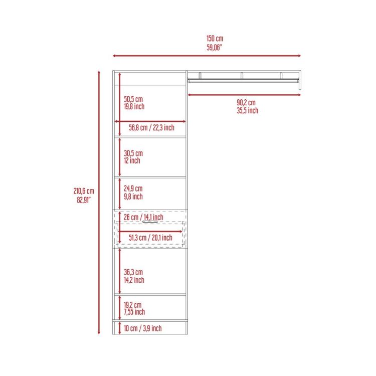 Manchester 150 Closet System, Metal Rod, Five Open Shelves, One Drawer Black
