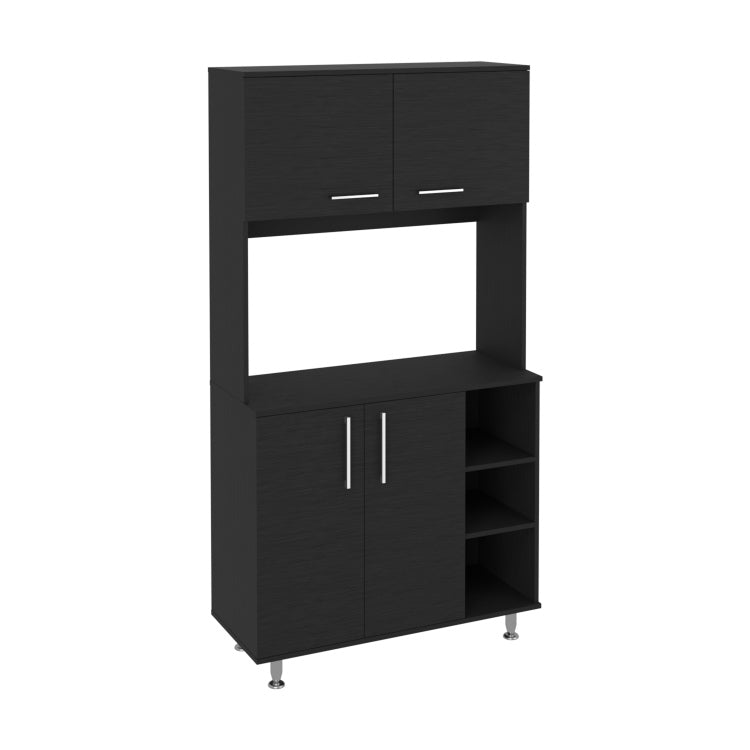 95 Pantry Kit, Four Legs, Double Door Cabinet, Three Shelves Black