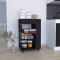 Blosson Kitchen Cart, One Drawer, Two Open Shelves, Four Casters Black Light Oak