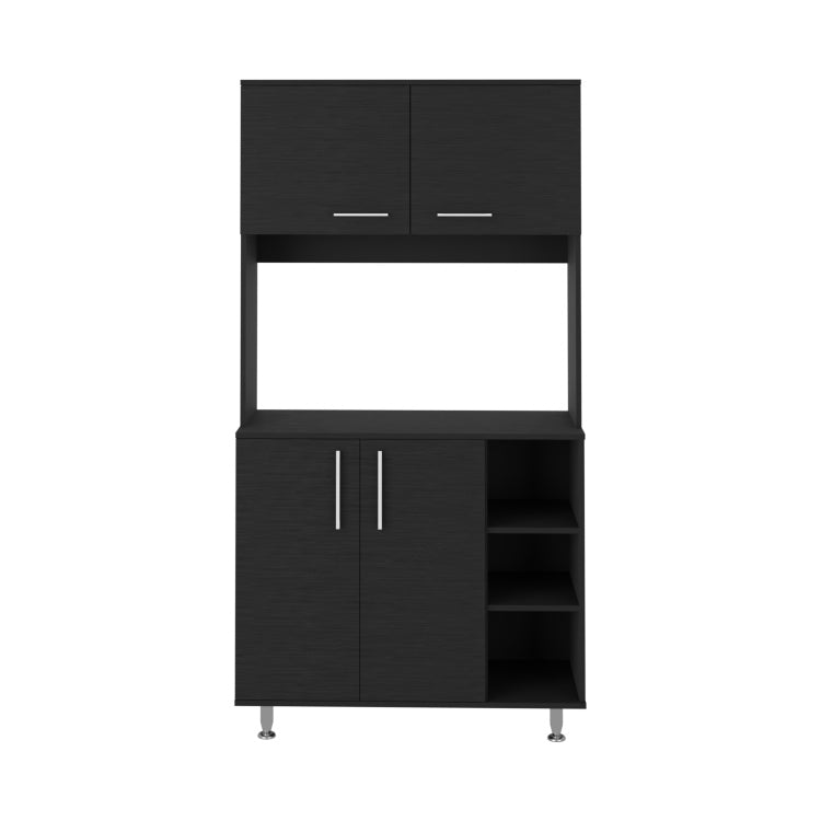 95 Pantry Kit, Four Legs, Double Door Cabinet, Three Shelves Black