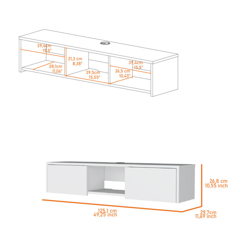 Tabor Floating Tv Stand, Wall Unit With 2 Doors And Open Shelf