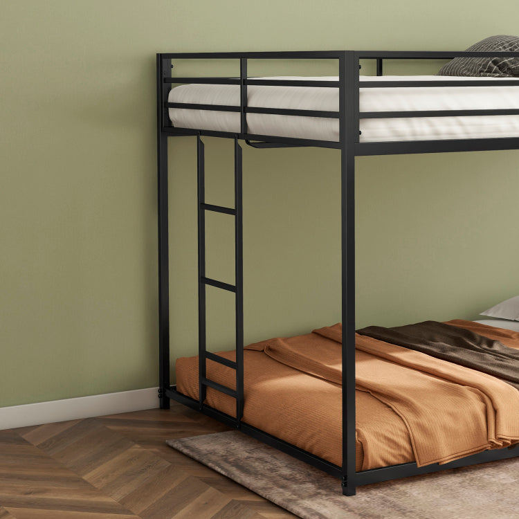 Adam Sturdy Full Over Full Bunk Bed Metal Black For Kids And Adult, Low Profile Full Over Full Bunk Bed With Ladder And Guardrails, Easy Climbing, Beds For Bedroom