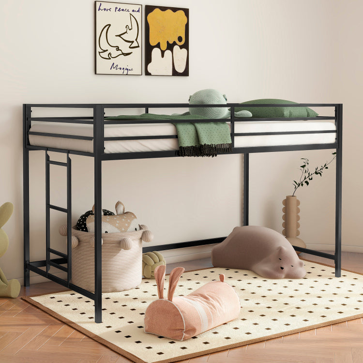 Adam Sturdy Junior Twin Loft Bed Black For Kids, Space Saving, Loft Bed With Easy Climbing Ladder And Guardrails, Loft Bed Frame For Bedroom