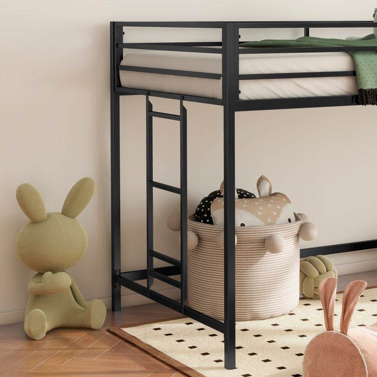 Adam Sturdy Junior Twin Loft Bed Black For Kids, Space Saving, Loft Bed With Easy Climbing Ladder And Guardrails, Loft Bed Frame For Bedroom