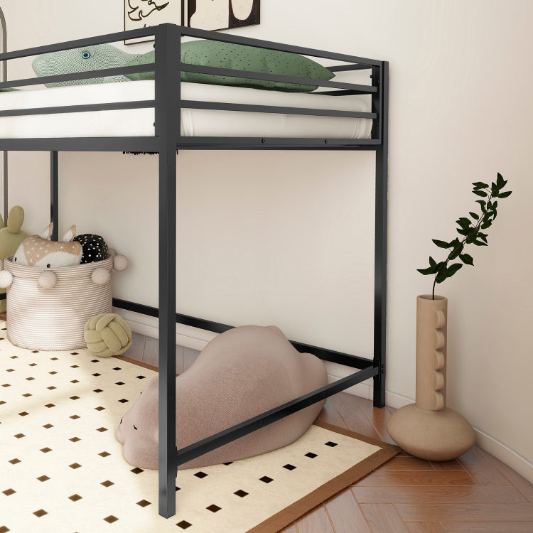 Adam Sturdy Junior Twin Loft Bed Black For Kids, Space Saving, Loft Bed With Easy Climbing Ladder And Guardrails, Loft Bed Frame For Bedroom