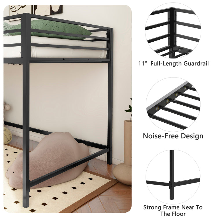Adam Sturdy Junior Twin Loft Bed Black For Kids, Space Saving, Loft Bed With Easy Climbing Ladder And Guardrails, Loft Bed Frame For Bedroom