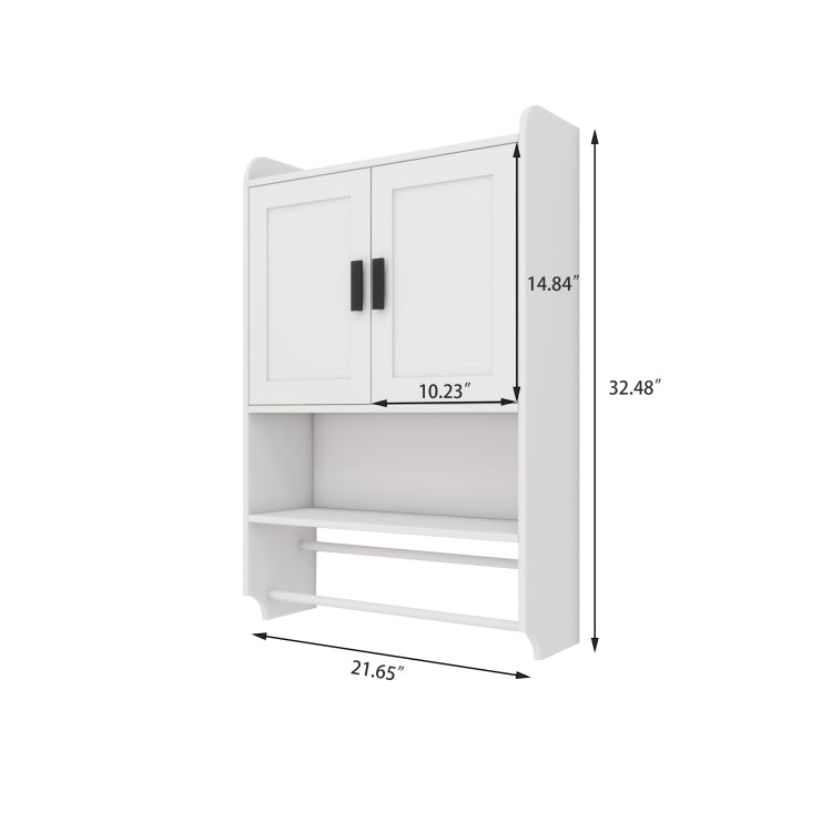 Bathroom Wall Cabinet With Doors,Adjustable Shelf,Towel Bar And Paper Holder, Over The Toilet Storage Cabinet, Medicine Cabinet For Bathroom White