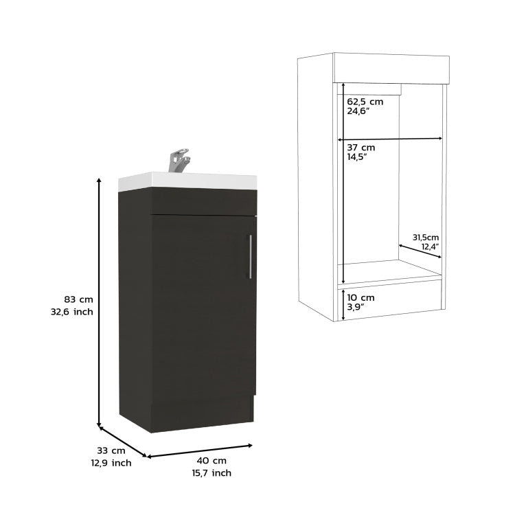 Sevilla Bathroom Vanity With Sink, Single Door Cabinet, Black