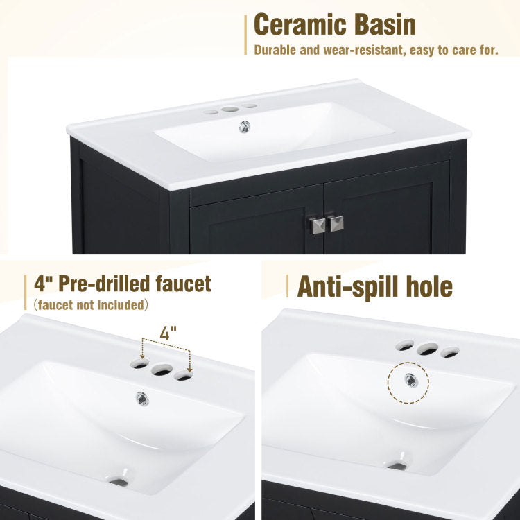 60" Black Bathroom Vanity Set With Double Vanities Separate , Double Ceramic Sinks, Storage Shelf, And Divided Drawers Mirror Not Included Modern Bathroom Solution For Spacious Bathrooms