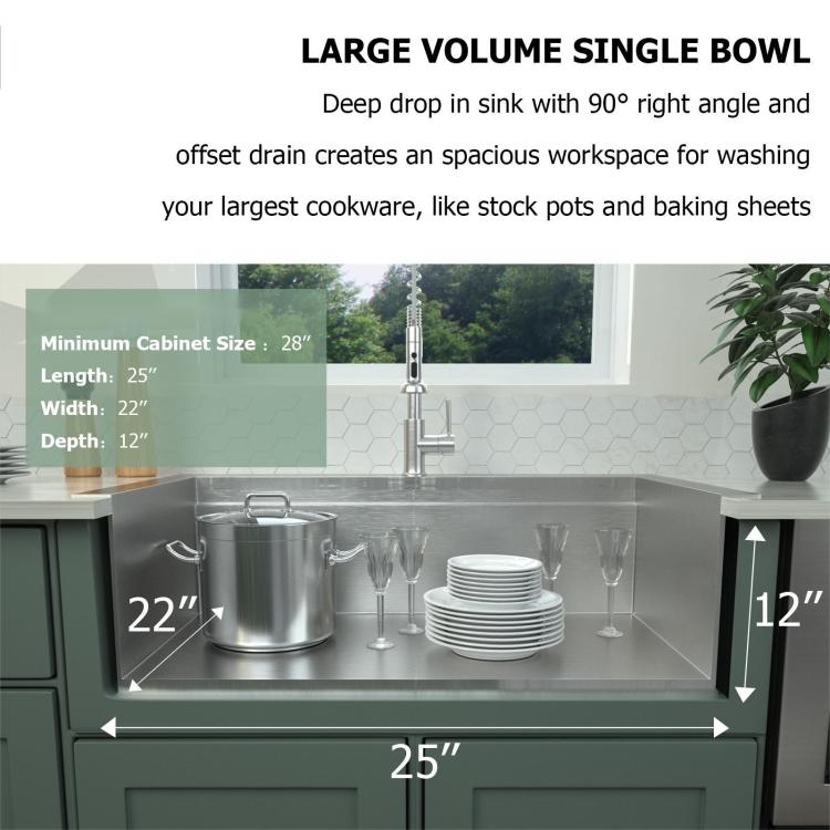 25"X22"X12" Stainless Steel Laundry Utility Sink Drop In Topmount 16 Gauge Deep Single Bowl Kitchen Sink Basin