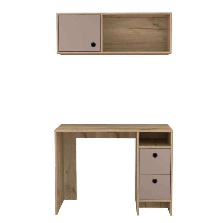Khali Office Set, Two Shelves, Two Drawers, Wall Cabinet, Single Door Cabinet, Light Oak Taupe