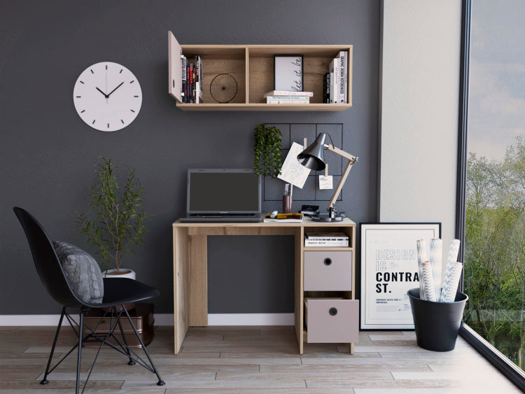 Khali Office Set, Two Shelves, Two Drawers, Wall Cabinet, Single Door Cabinet, Light Oak Taupe